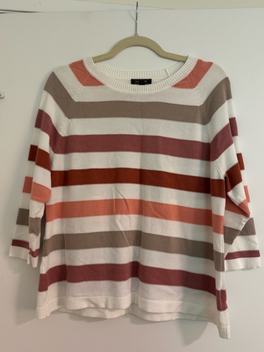 Lety & Me Striped Knit Sweater | Neutral Blush Rust Cream Pullover L